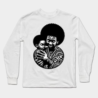 Afrocentric Father And Son Wooden Carving Long Sleeve T-Shirt